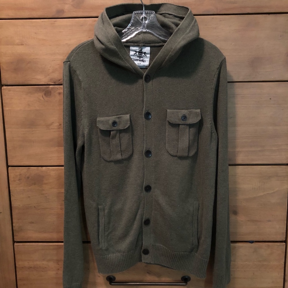 EXPRESS Hooded Cardigan Sweater (Olive Green)